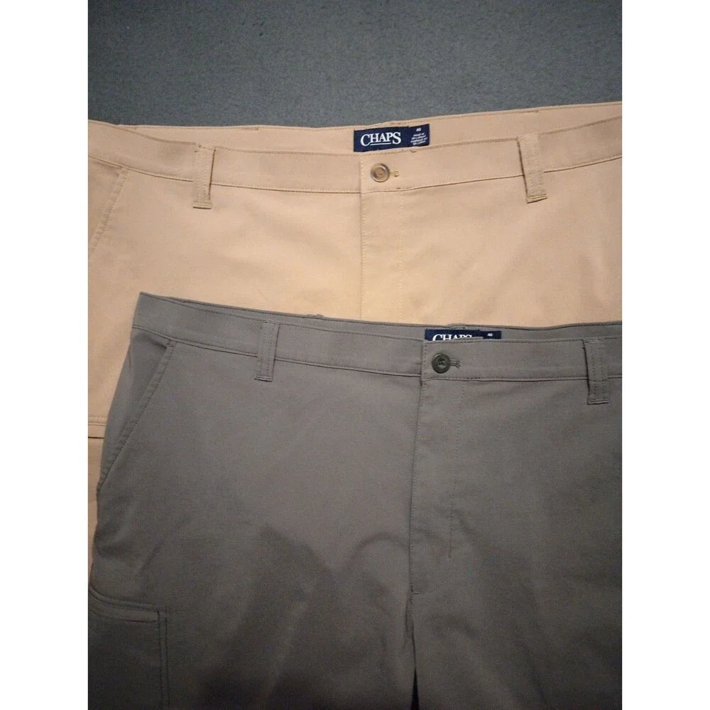 Lot Of 2 Chaps Stretch Shorts Mens 46 Beige / Blue Flat Front Classic Golf Core
